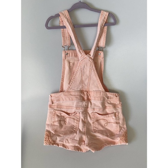 Justice Overalls Shorts Denim Lightly Distressed Peach Color buckles Girls 8 - Picture 4 of 13